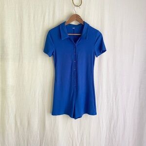 Blue Romper Playsuit W's Sz S Short Polo Coastal Summer Swim Suit Coverup Sport